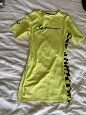 Puma Neon Yellow Mini Dress with Black Checkered Side